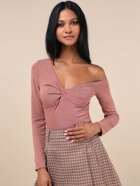 Lulus Adorable Simplicity Rusty Rose One-shoulder Sweater Top Pink - Size M